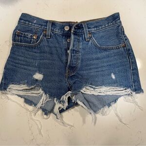 Levi’s 501 Denim Shorts Distressed High Rise Cutoff Vintage Wash Size W